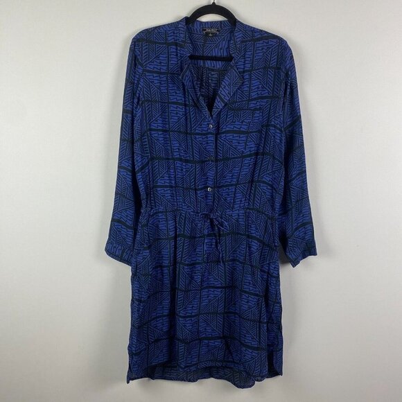 Lucky Brand Tribal Print Romper Dress Size Large Blue Long Sleeve Pockets Hi Lo - Picture 1 of 9
